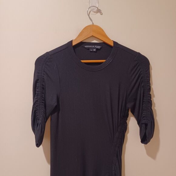 Veronica Beard Lockwood Ruched Jersey Midi Dress In Black XS Fitted Classy Comfy - Picture 5 of 12
